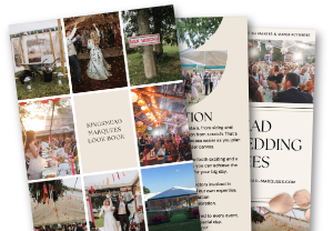 A graphic of some of the pages from the Kingsmead Guide to Wedding Marquees